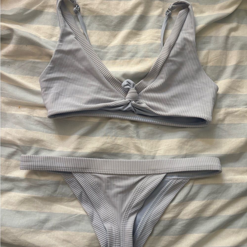 Frankie's Bikinis Ribbed Light Blue Bikini Set
